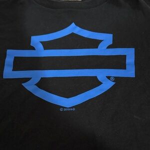 Harley-Davidson Black Tee with Vibrant Blue Emblem